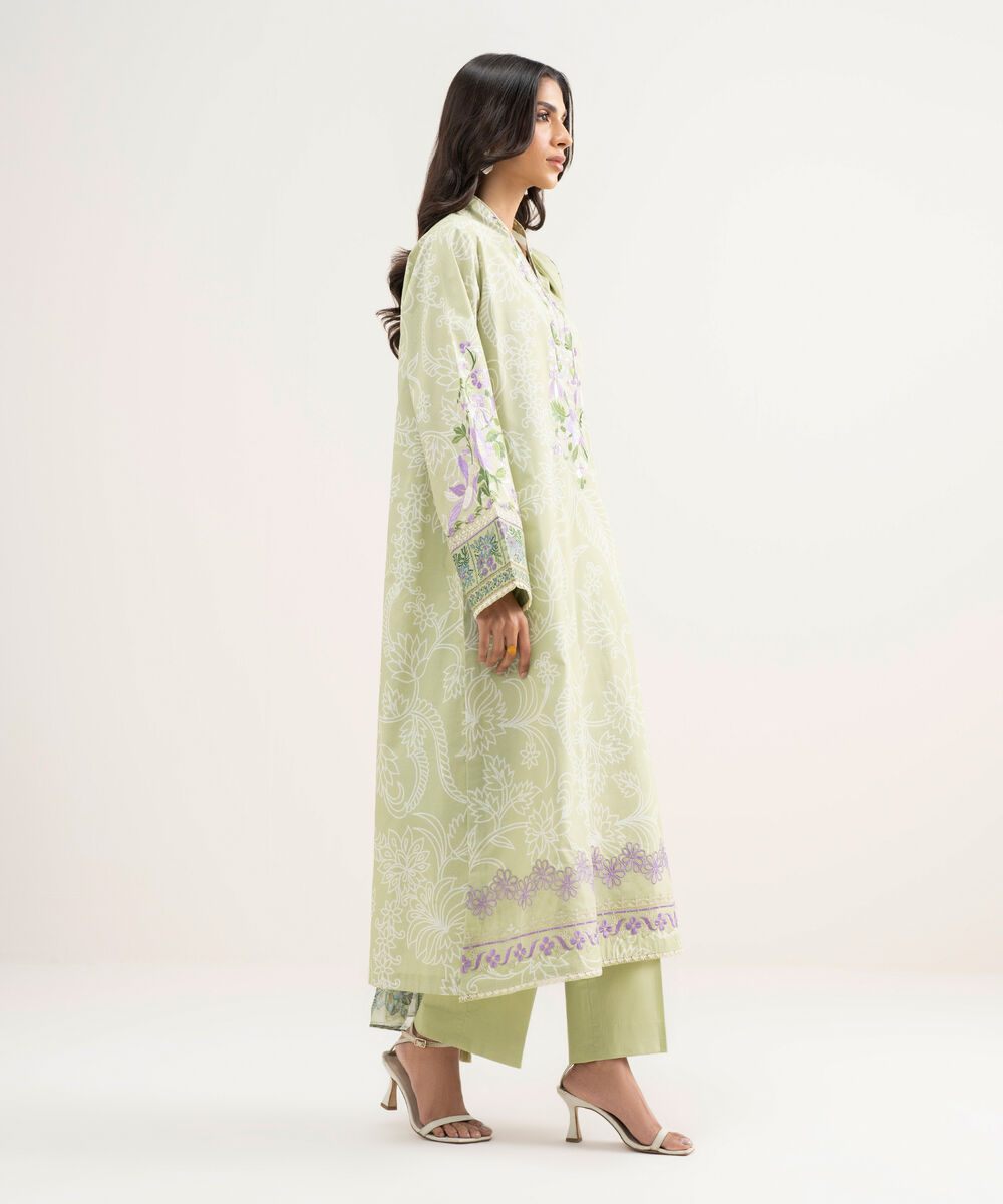 Women's Unstitched Lawn Embroidered Green 3 Piece Suit