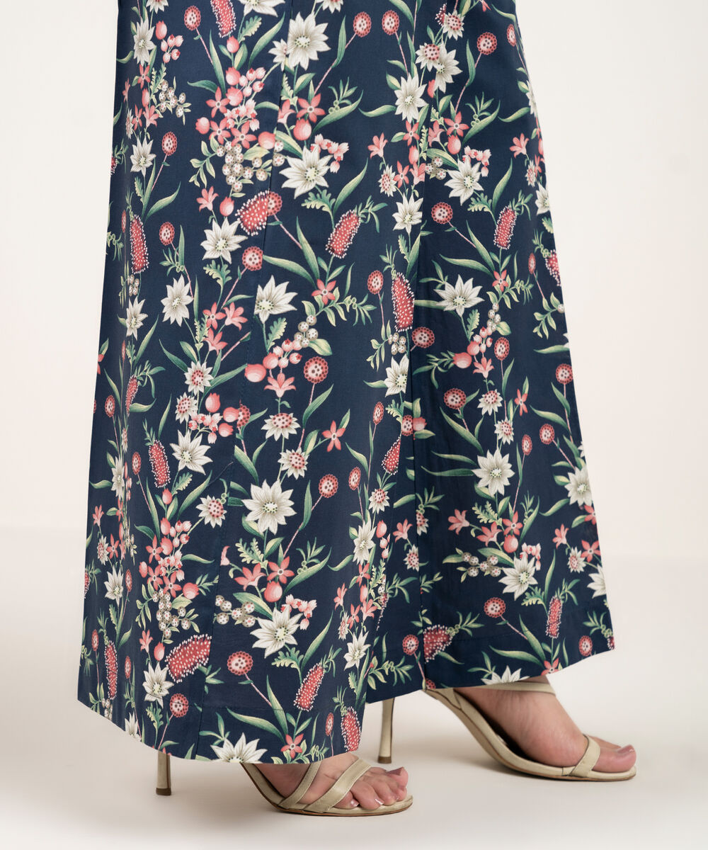 Women's RTW Cambric Printed Blue Flared Pants