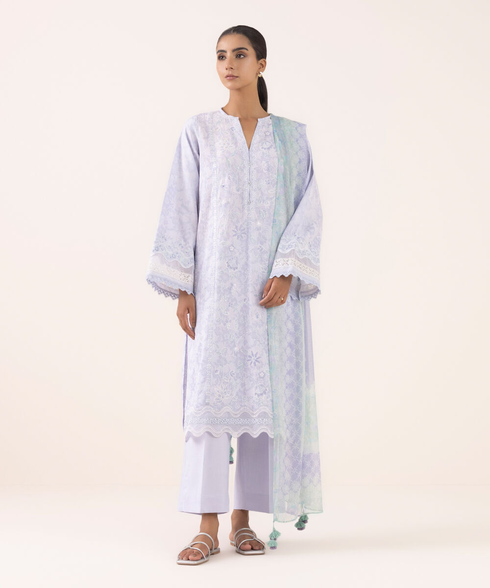 Women's Unstitched Linen Jacquard Dyed Three Piece Suit