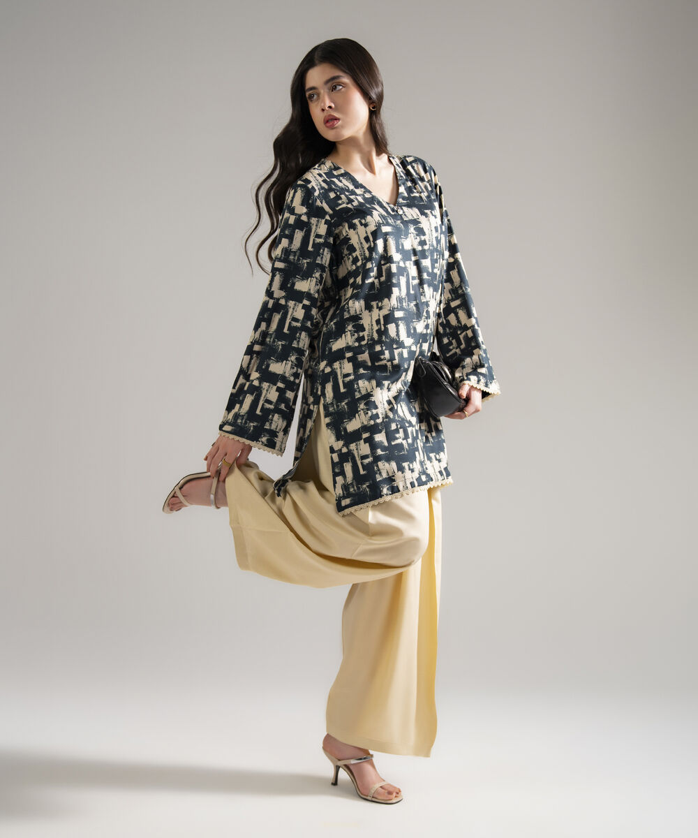 Women's RTW Arabic Lawn Printed Dark Blue 2 Piece Suit