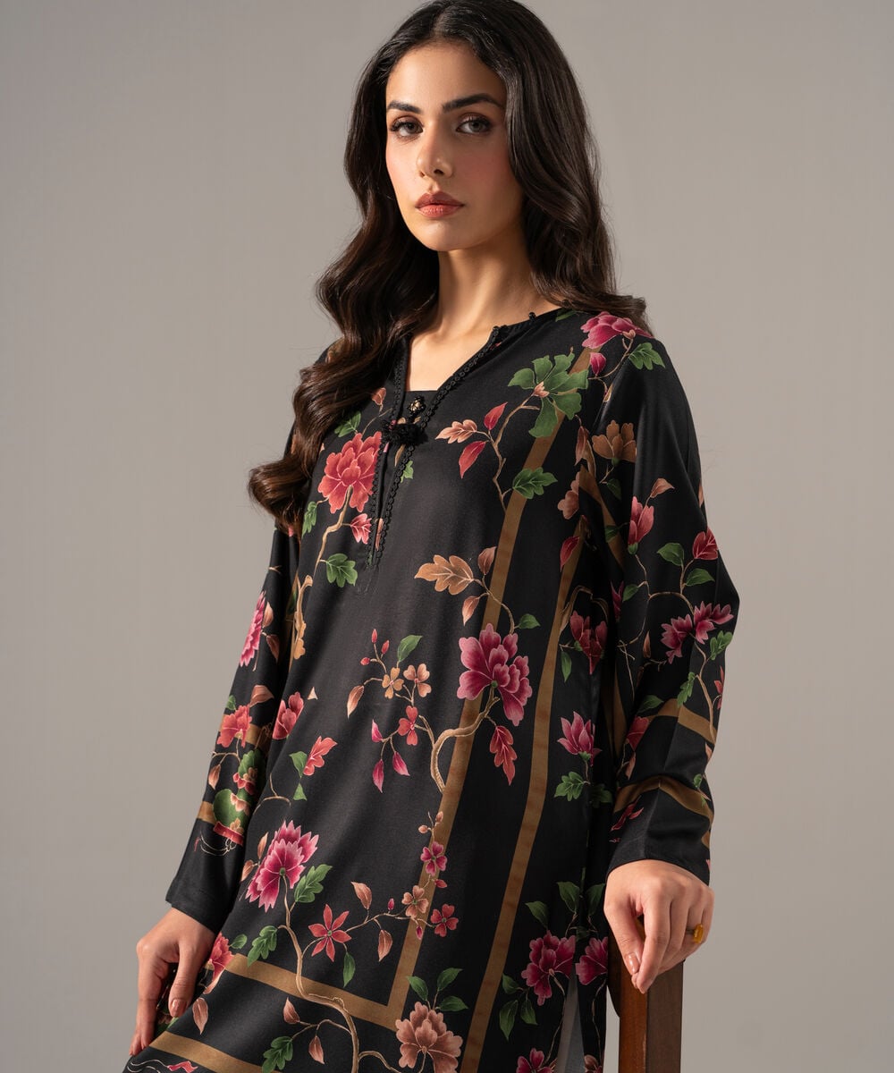 Women's RTW Viscose Marina Printed Black Straight Shirt