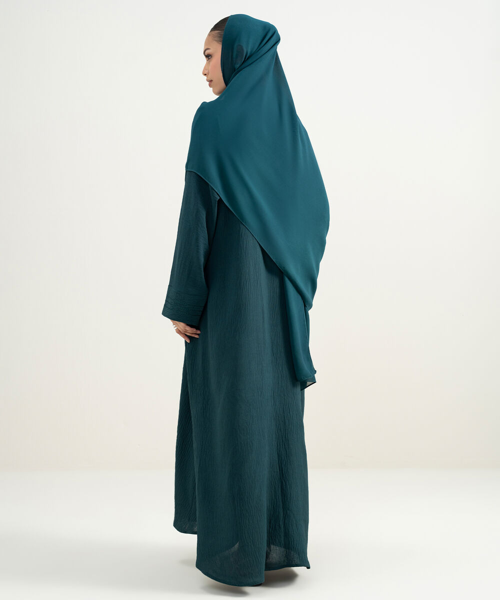 Women's Beige Kimono Embroidered Abaya