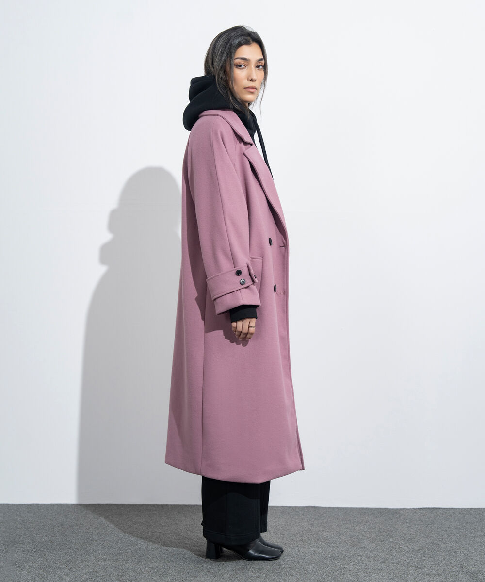 Women's Western Wear Pink Oversized Double Breasted Coat