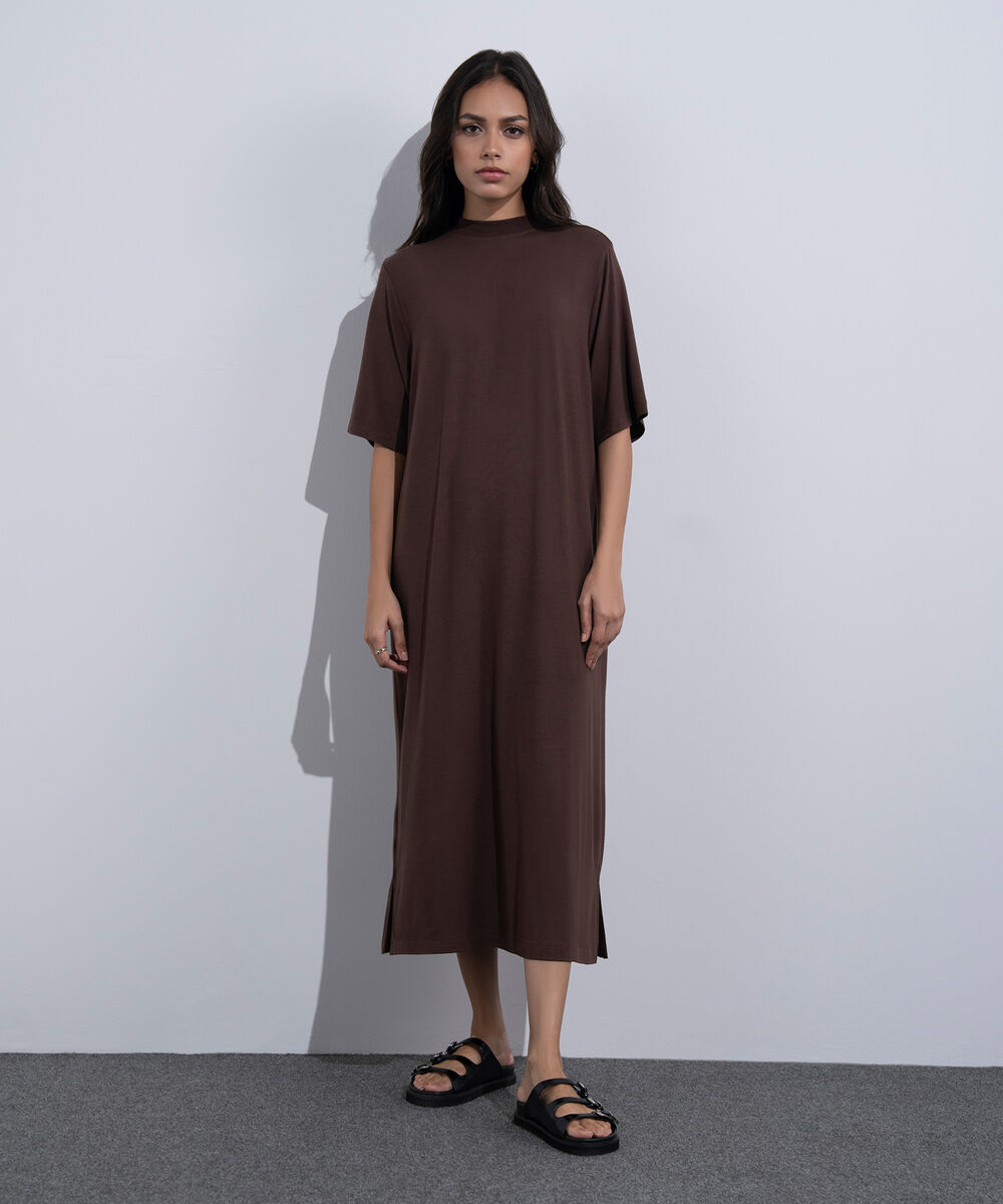 Women's Western Wear Brown T-Shirt Short Sleeve Dress