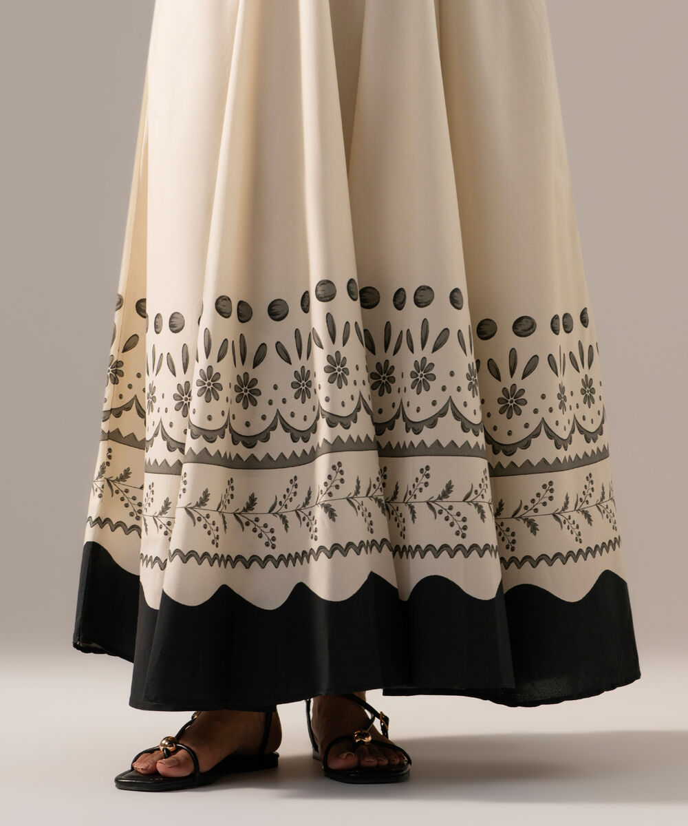 Women's RTW Poplin Printed Off White Skirt