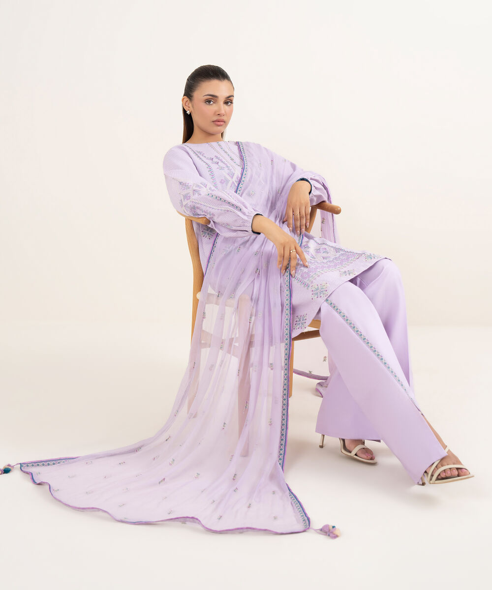 Women's Unstitched Dobby Dyed Three Piece Suit