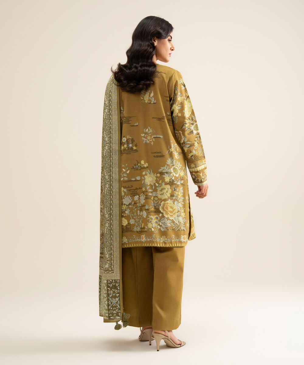 Women's Unstitched Lawn Printed Olive Green 3 Piece Suit