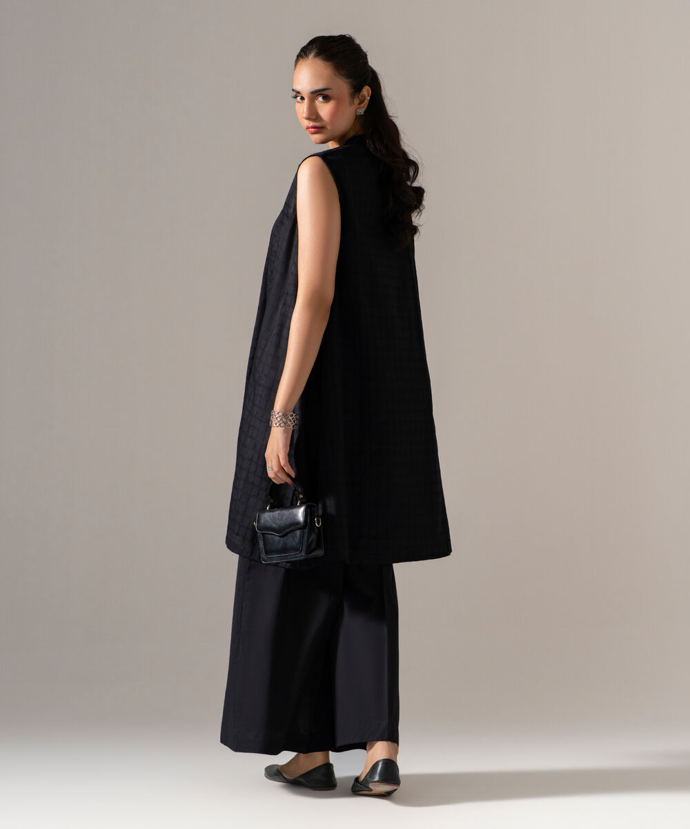 Women's RTW 3D dobby Solid Black Flared A-Line