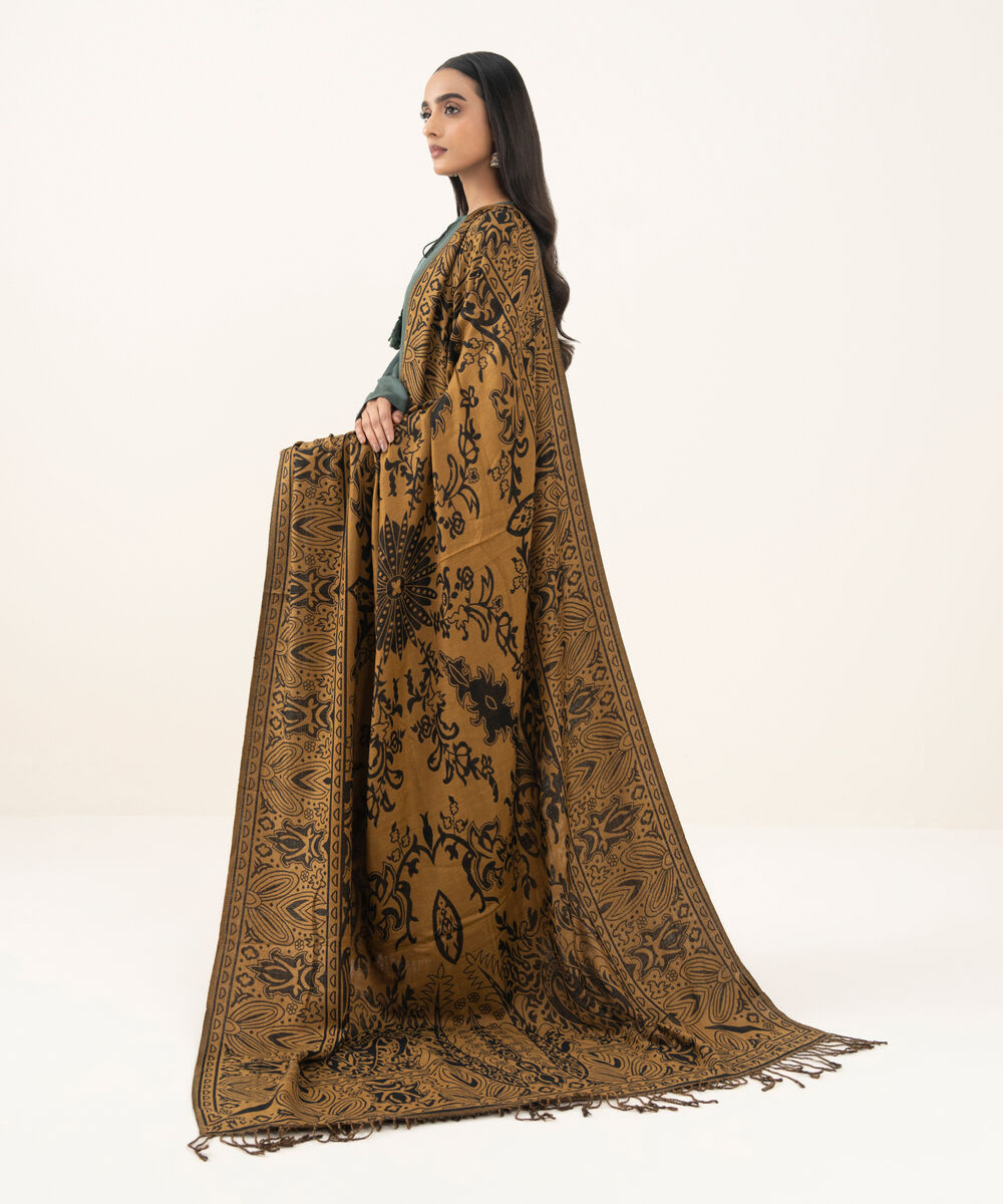 Jacquard Solid Brown Shawl