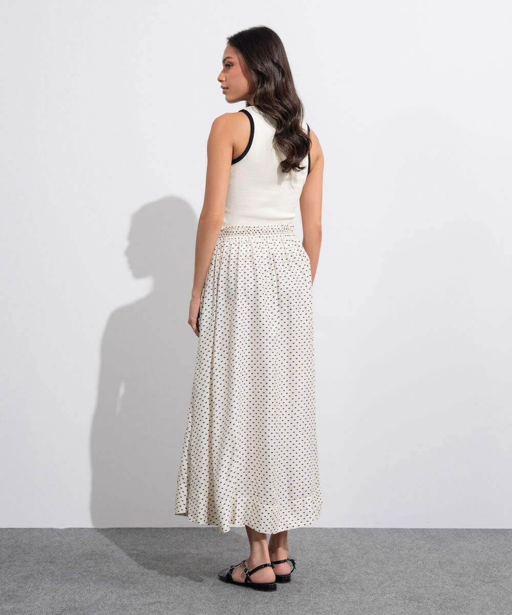 Women's Western White And  Black Polka Dots Smocked Skirt