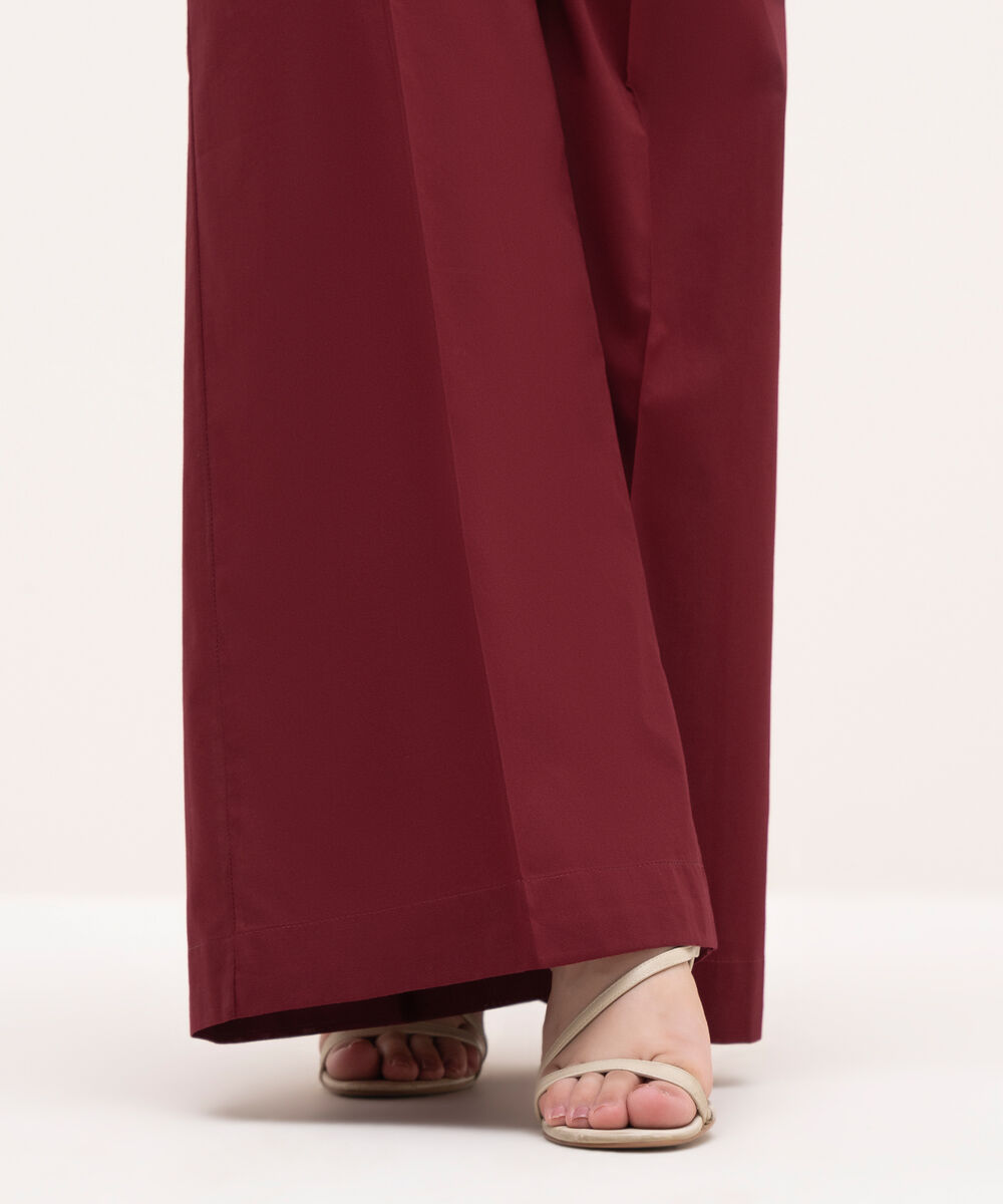 Women's RTW Cambric Maroon Solid Flared Pants