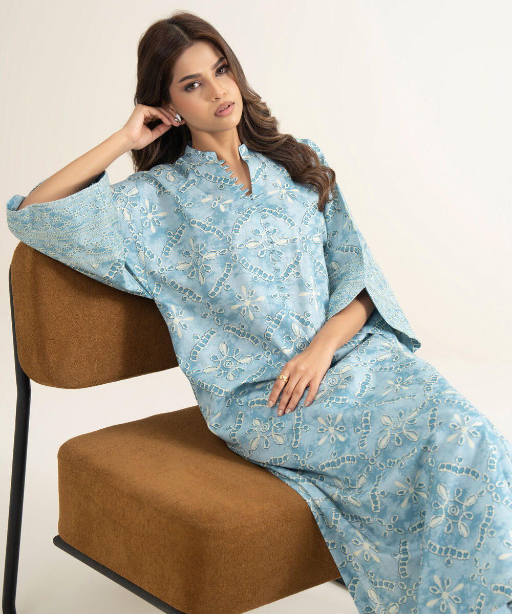 Women's Unstitched Lawn Printed Blue 2 Piece Suit
