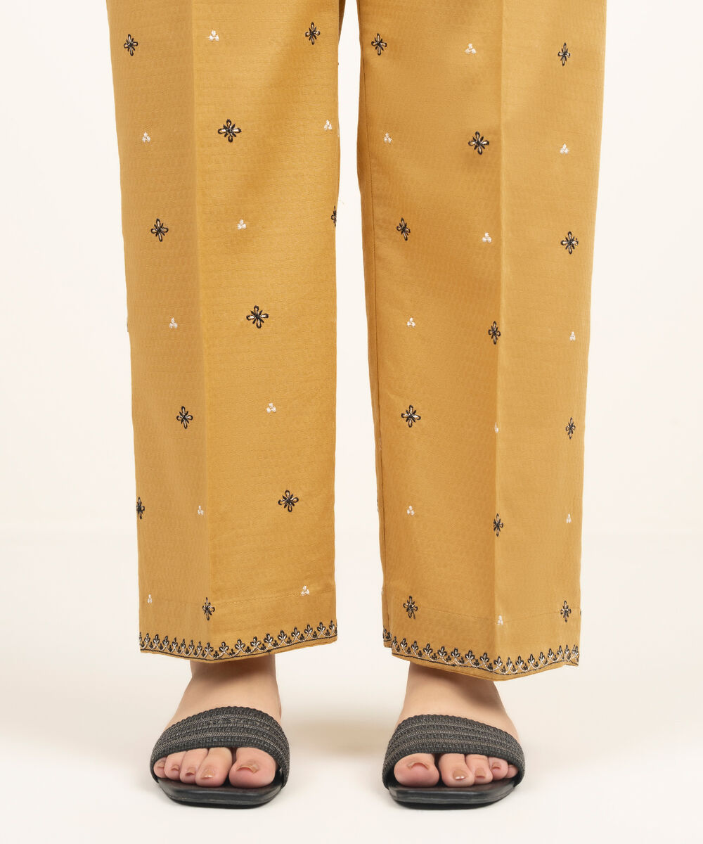 Women's RTW Dobby Embroidered Yellow Straight Pants