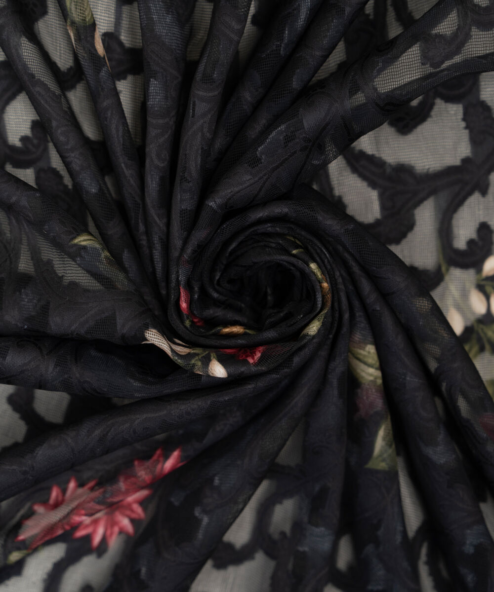 Brochea Jacquard Printed Black Dupatta