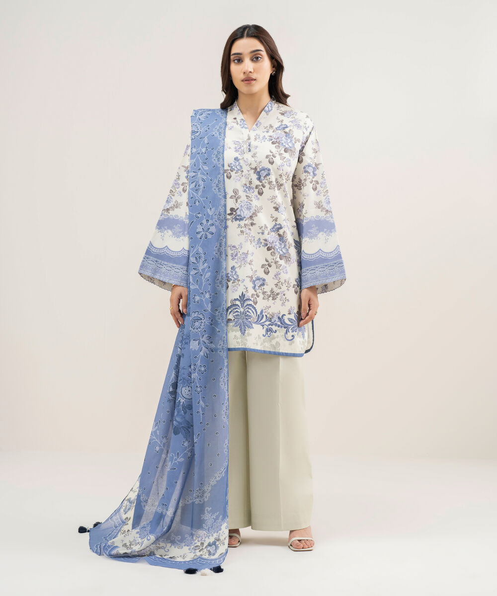 Women's Unstitched Lawn Printed Blue 2 Piece Suit