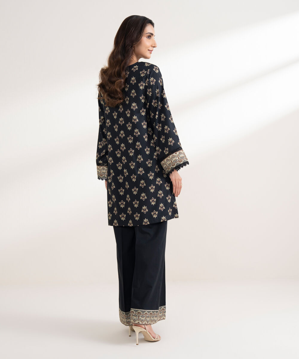 Women's RTW Viscose Linen Printed Boxy Black Shirt