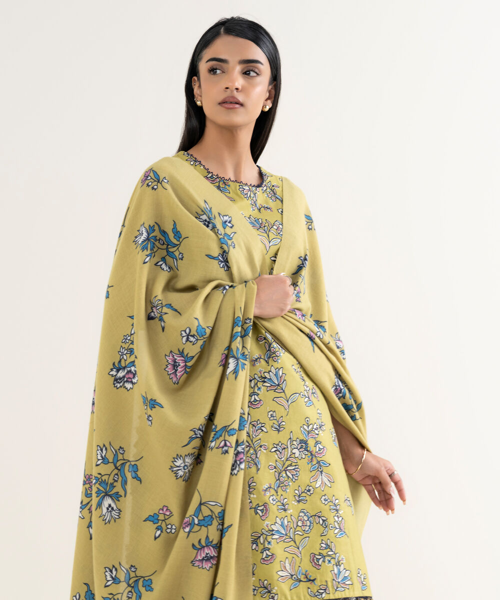 Women's Unstitched Embroidered Fine Cotton Satin Apple Green 3 Piece Suit