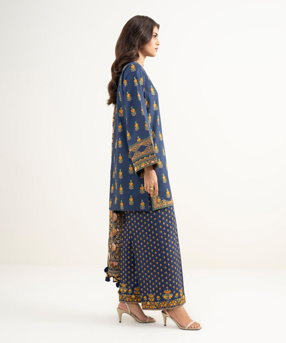 Women's Unstitched Lawn Printed Blue 3 Piece Suit