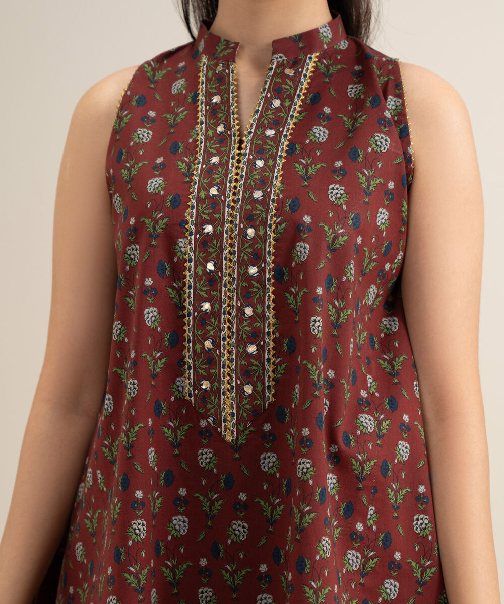 Women's Unstitched Lawn Printed Red 3 Piece Suit