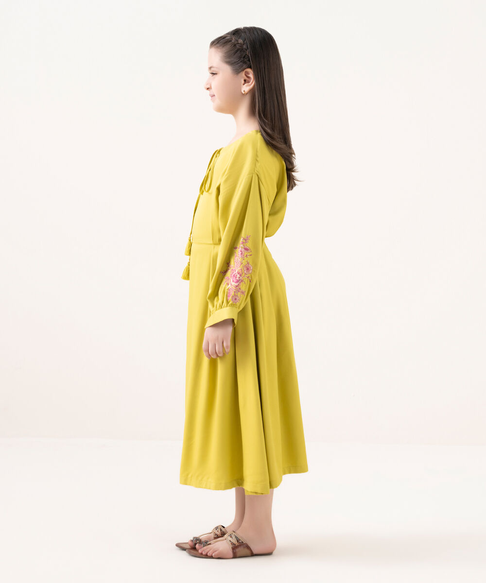 Girls Viscose Marina Green Dyed Kidswear Dress