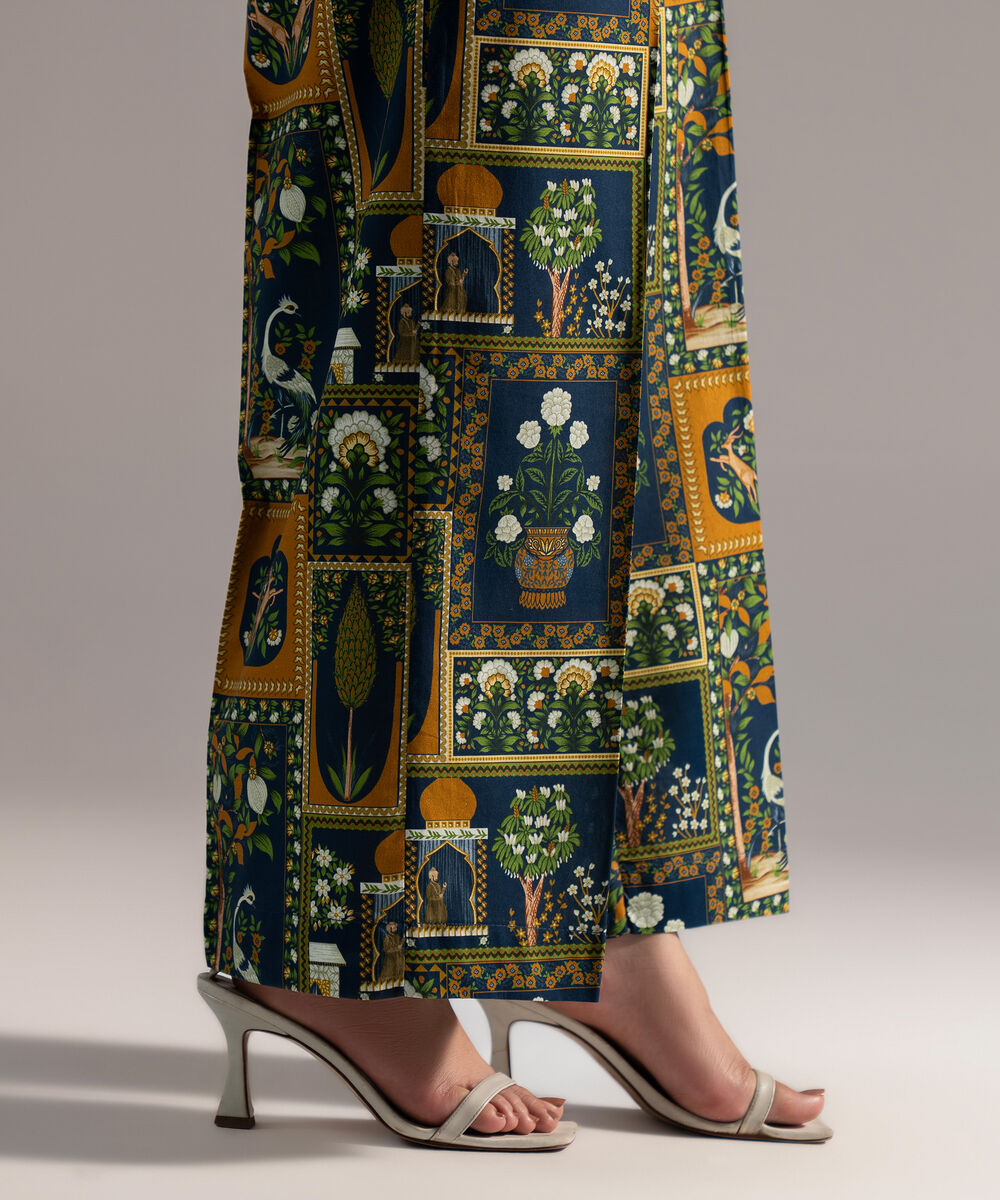 Women's RTW Cambric Printed Dark Blue Culottes