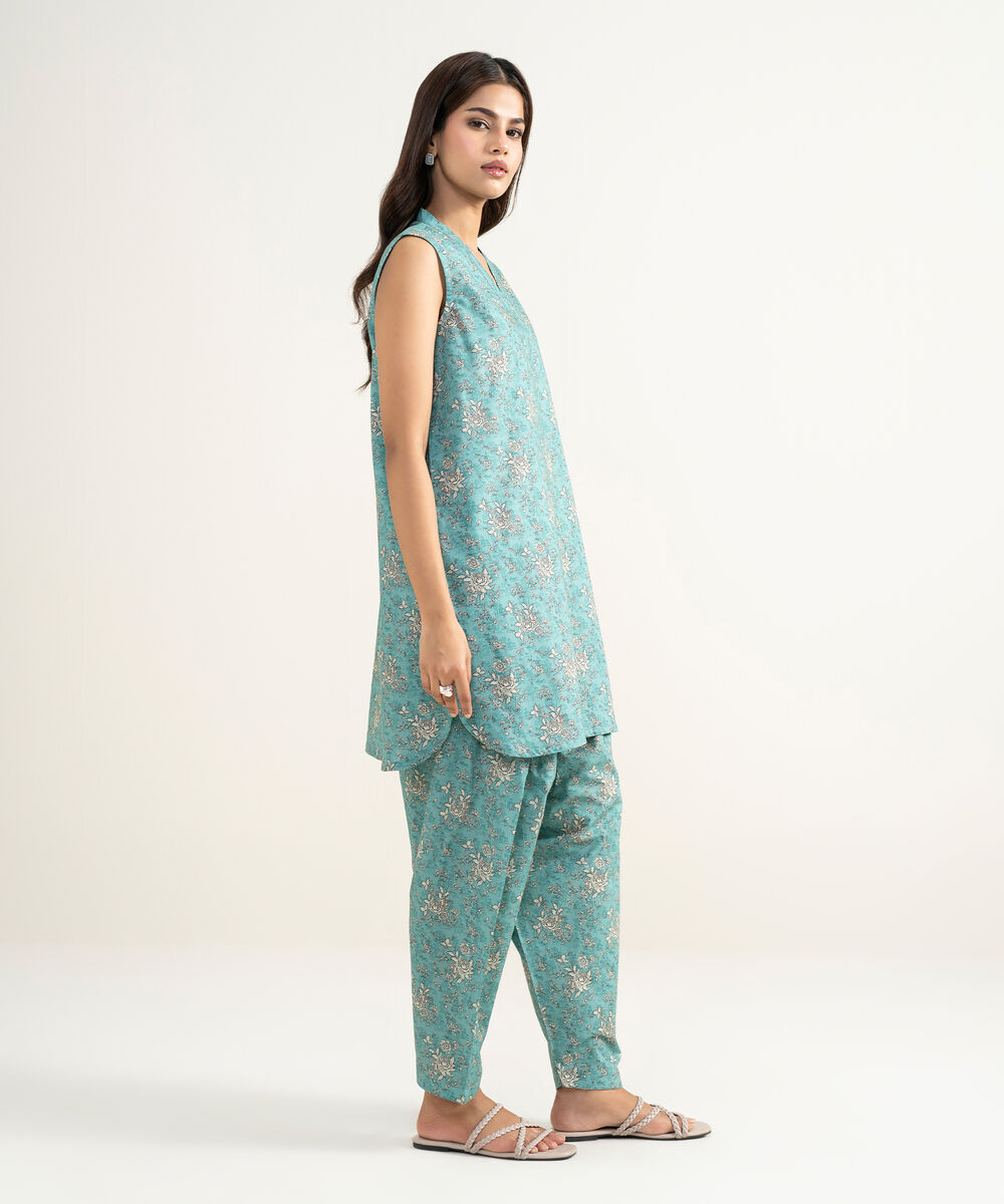 Women's RTW Cambric Printed Blue Straight Shirt