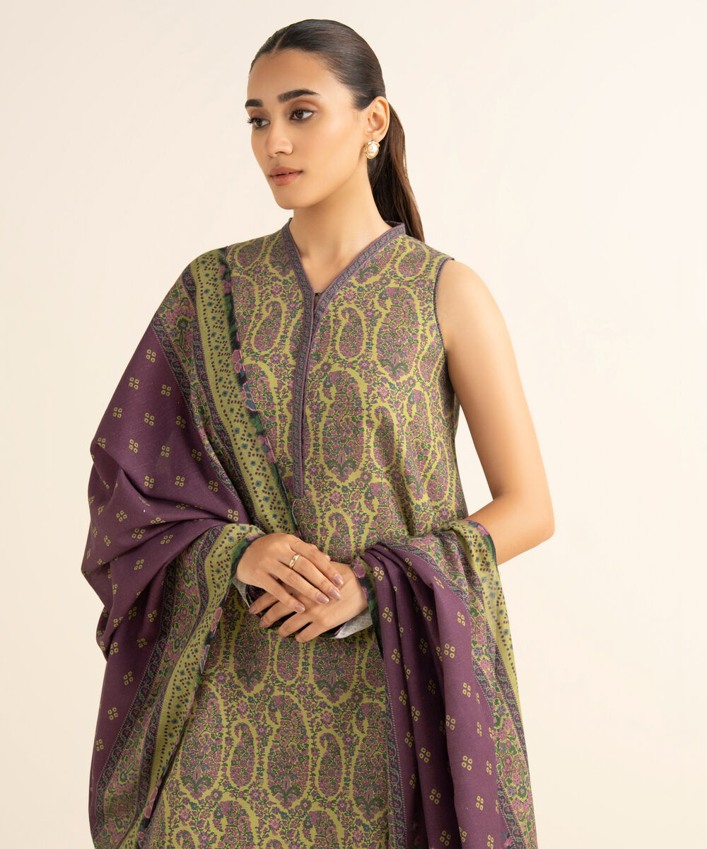 Women's Unstitched Light Khaddar Printed Multi 3 Piece Suit