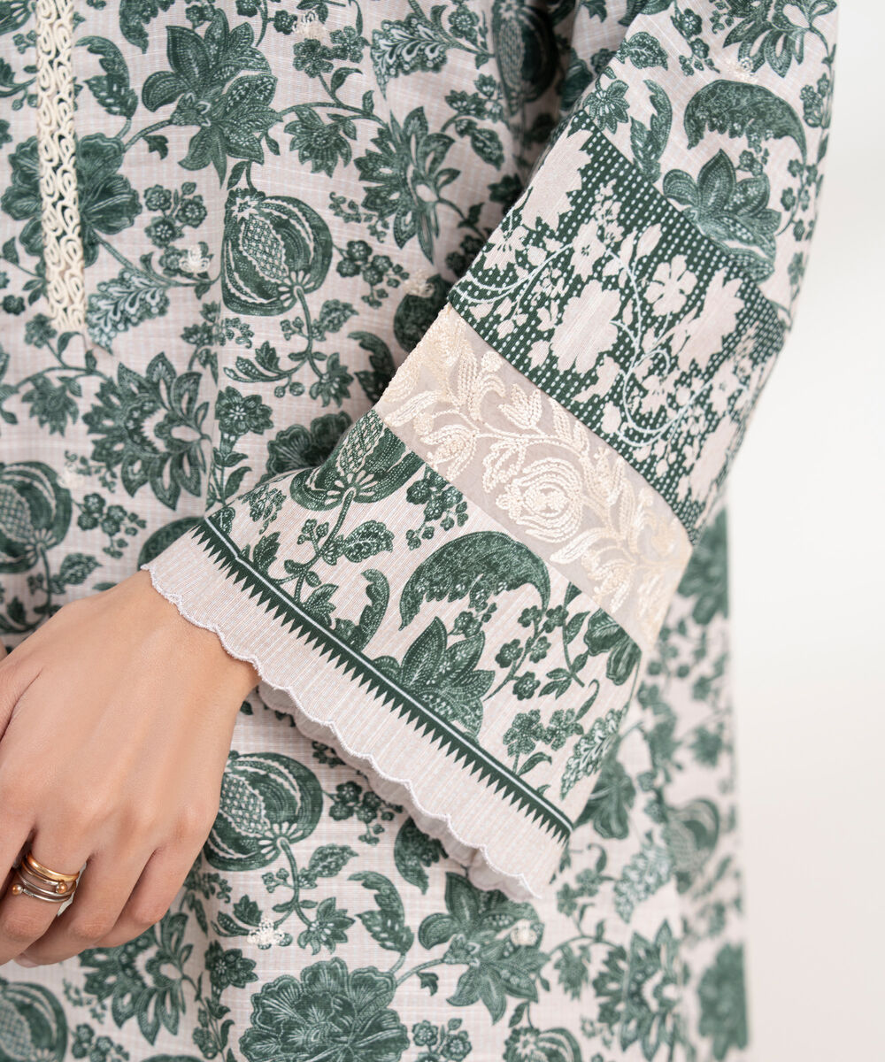 Women's RTW Light Khaddar Embroidered Straight Off White Shirt