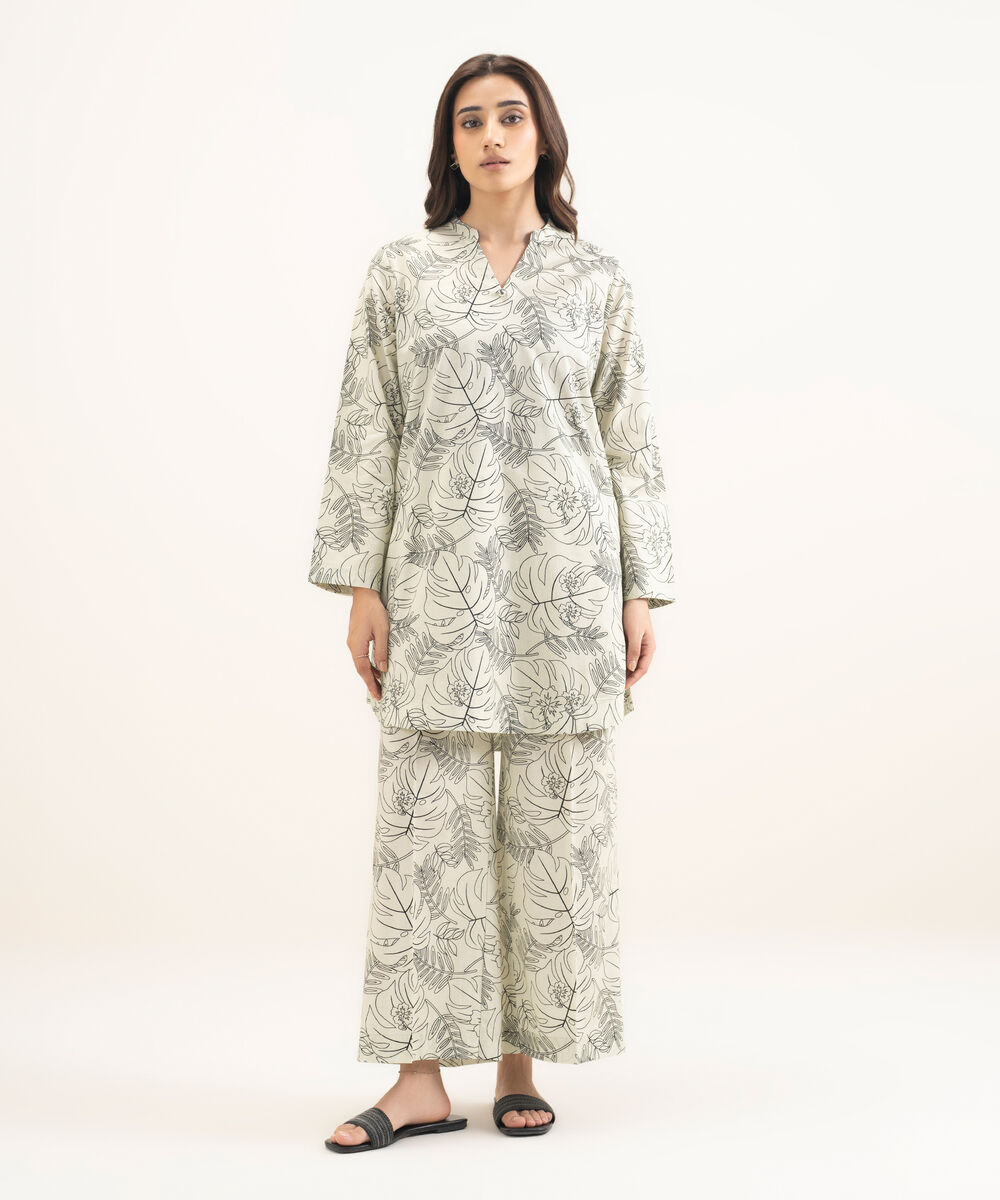 Women's RTW Cambric Printed Off White Straight Shirt