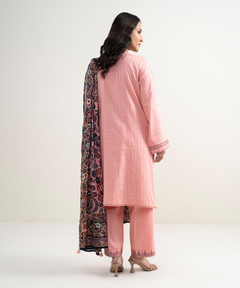 Women's RTW Dobby Embroidered Pink 3 Piece Suit