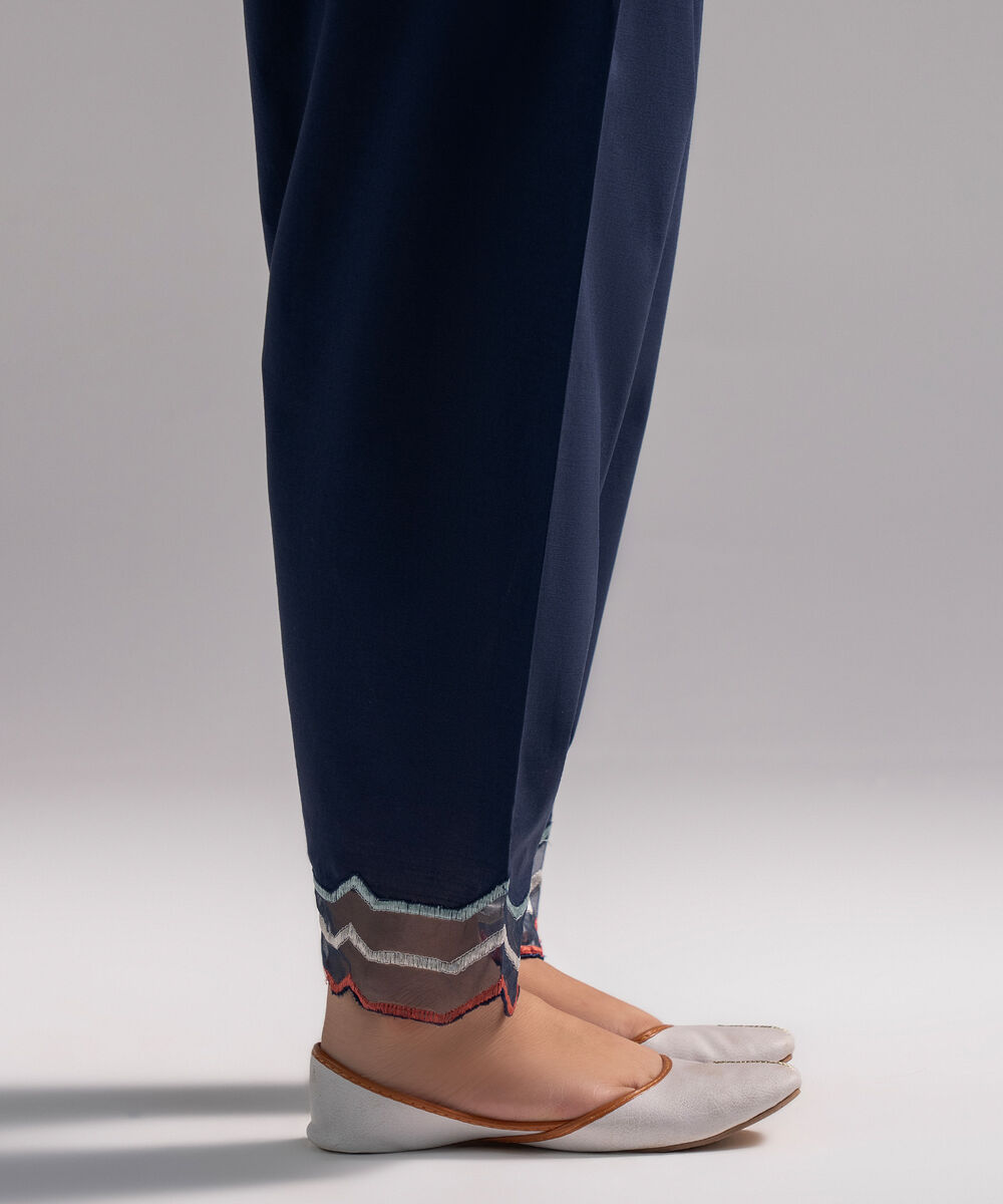 Women's RTW Slub Lawn Solid Dark Blue Shalwar