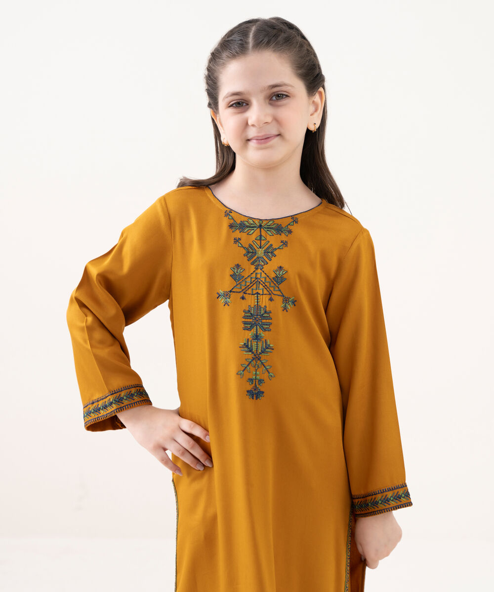 Girl's Bedford  Embroidered Mustard 2 Piece Suit