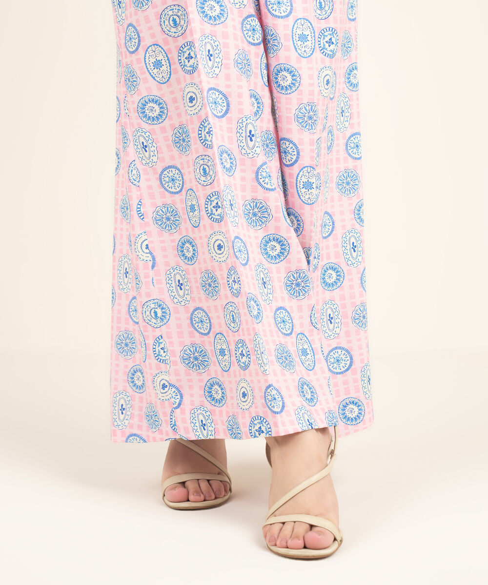 Women's RTW Linen Viscose Printed Pink Flared Pants