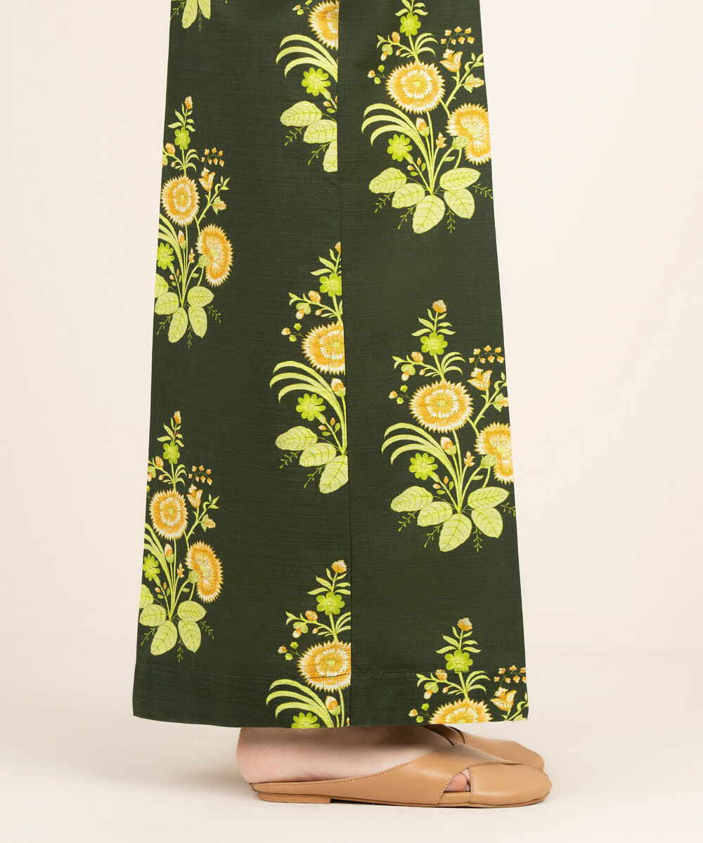 Women's RTW Cambric Green Printed Flared Pants