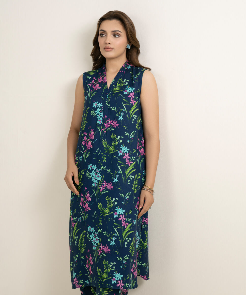 Women's RTW Arabic Lawn Printed Blue 2 Piece Suit