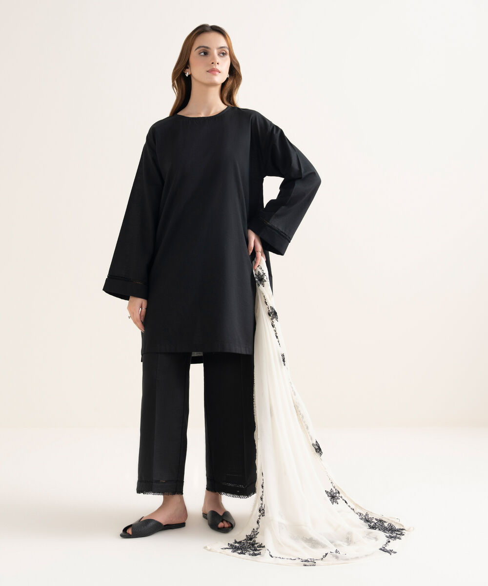 Crinkle Chiffon Embroidered Off White Dupatta