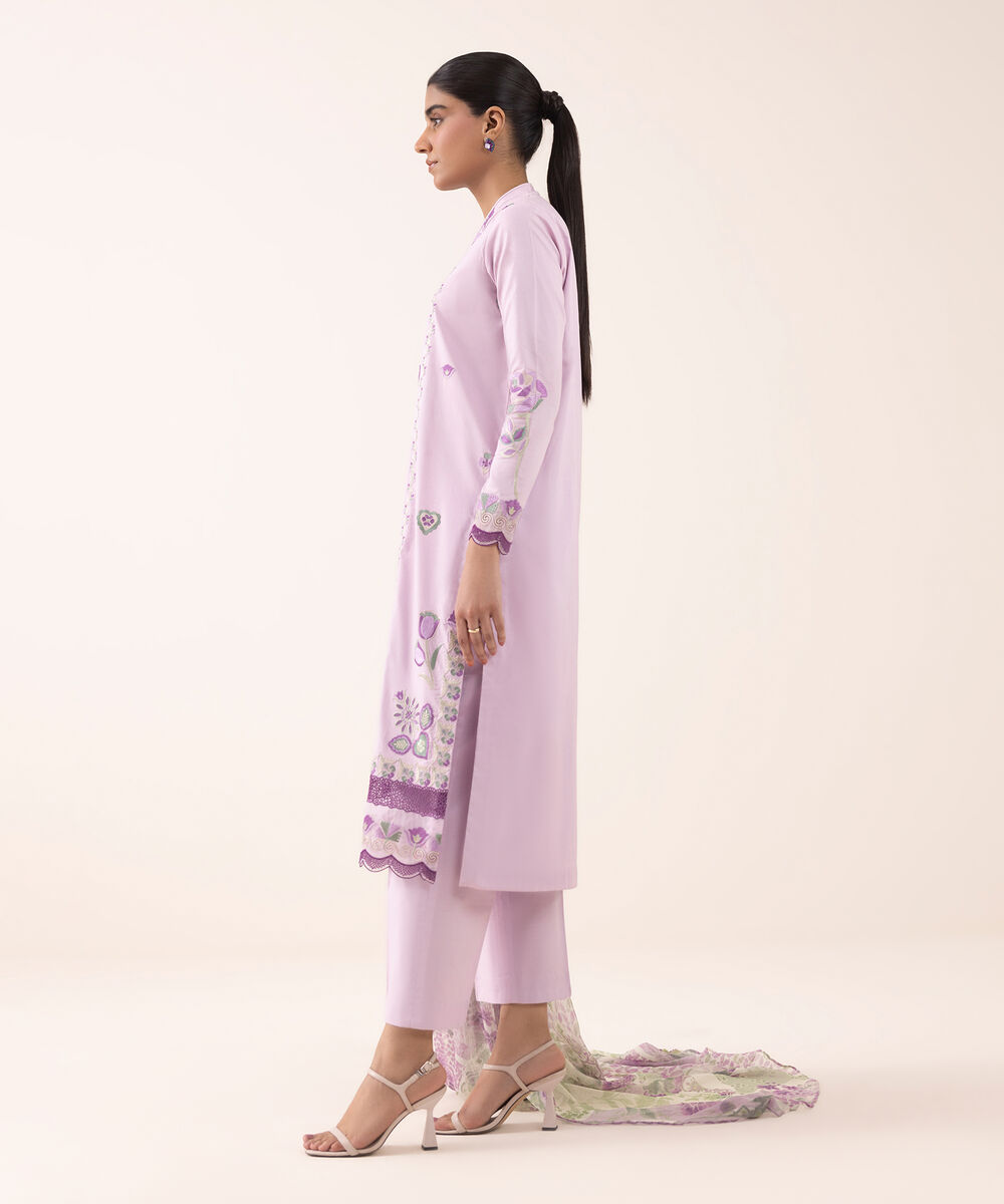 Women's Unstitched Textured Lawn Embroidered Purple 3 Piece Suit