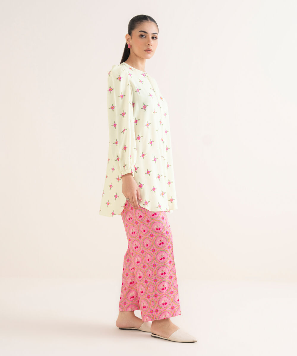 Women's RTW Linen Viscose Printed Off White Straight Shirt