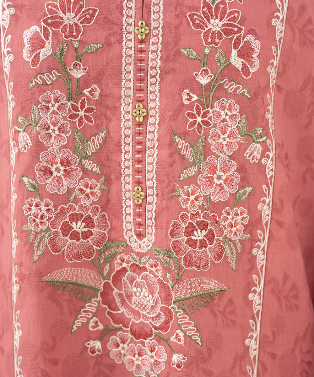 Women's Unstitched Embroidered Cotton Jacquard coral 3 Piece Suit