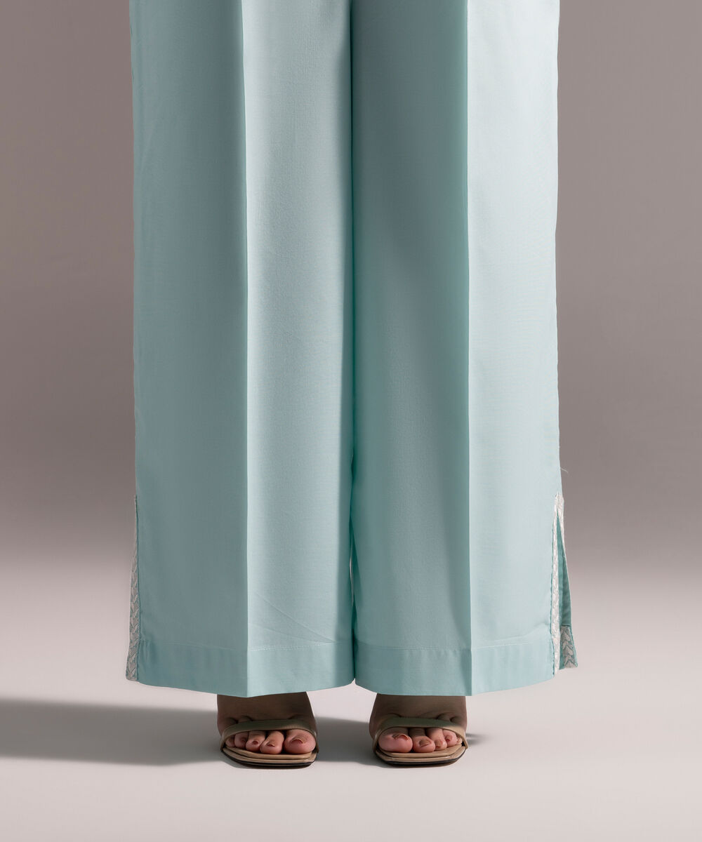 Women's RTW Cotton Viscose Embroidered Light Blue Culottes