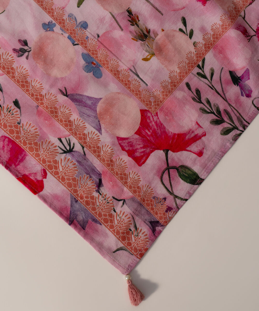Women's RTW Khaddar Printed Pink Dupatta