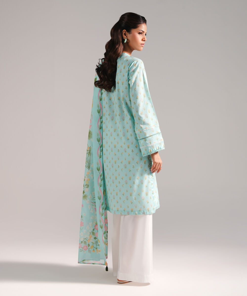 Women's RTW Dobby Printed Blue 2 Piece Suit