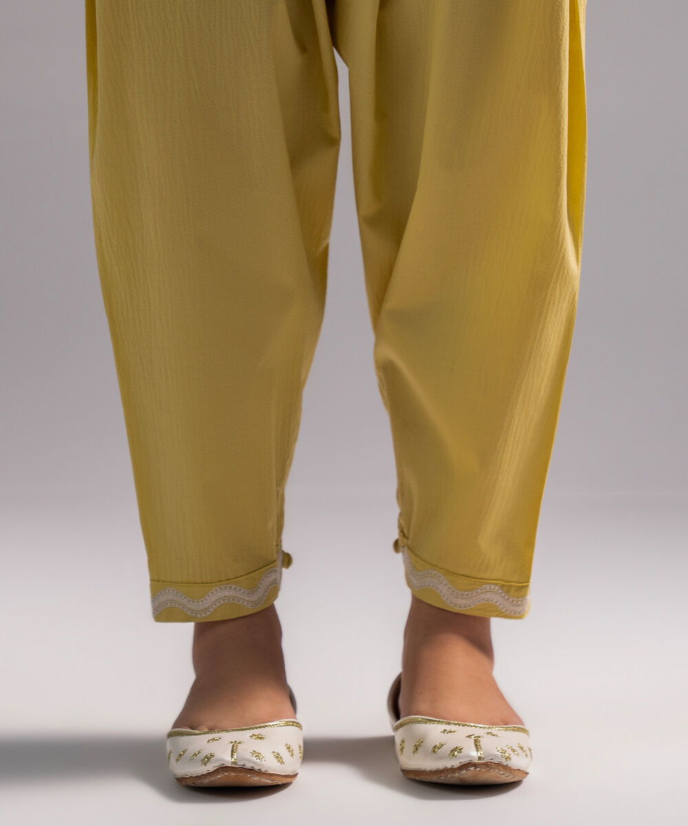 Women's RTW Seersucker Solid Yellow Skinny Shalwar