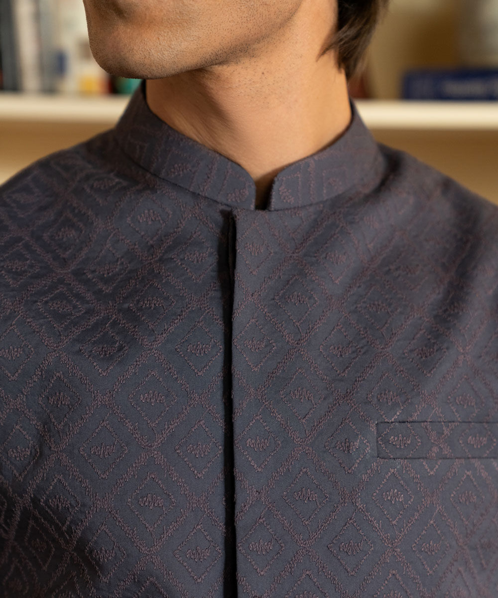 Men's Unstitched Cotton Schiffli Grey Kurta