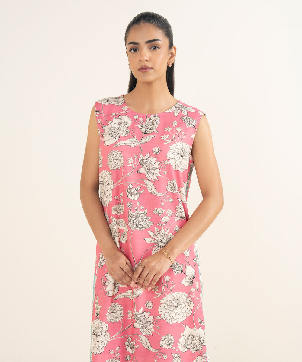 Women's RTW Herringbone Printed Pink Straight Shirt