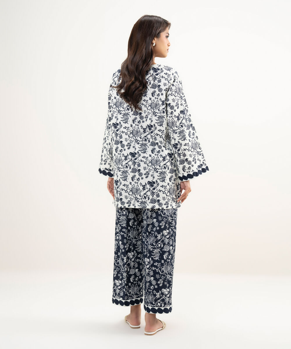 Women's RTW Seersucker Printed White Straight Shirt