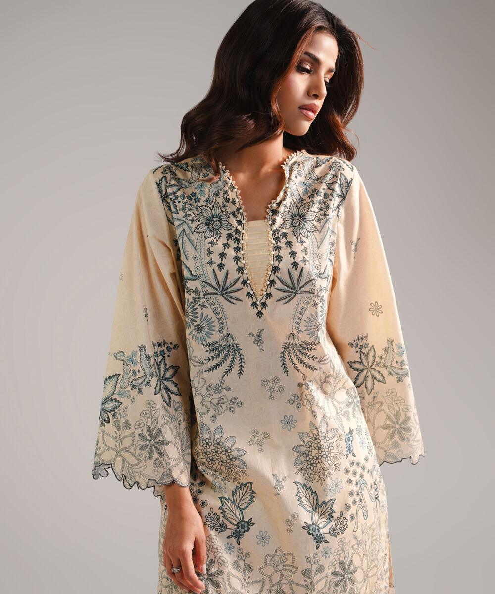 Women's RTW Lawn Embroidered Off White 2 Piece Suit