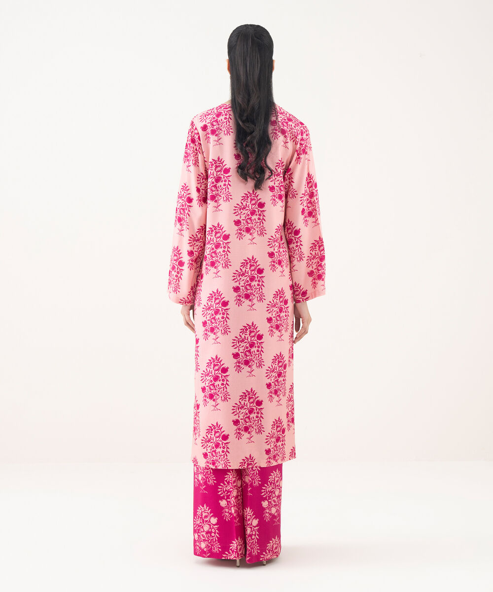 Women's RTW Viscose Linen Pink Printed A-Line Shirt