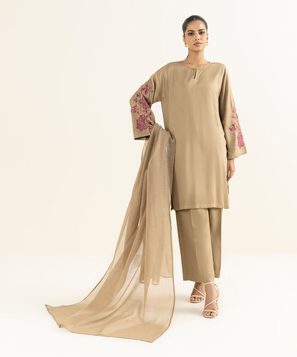 Textured Karandi Solid Beige Dupatta