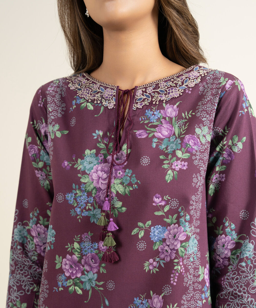 Women's Unstitched Lawn Embroidered Purple 3 Piece Suit